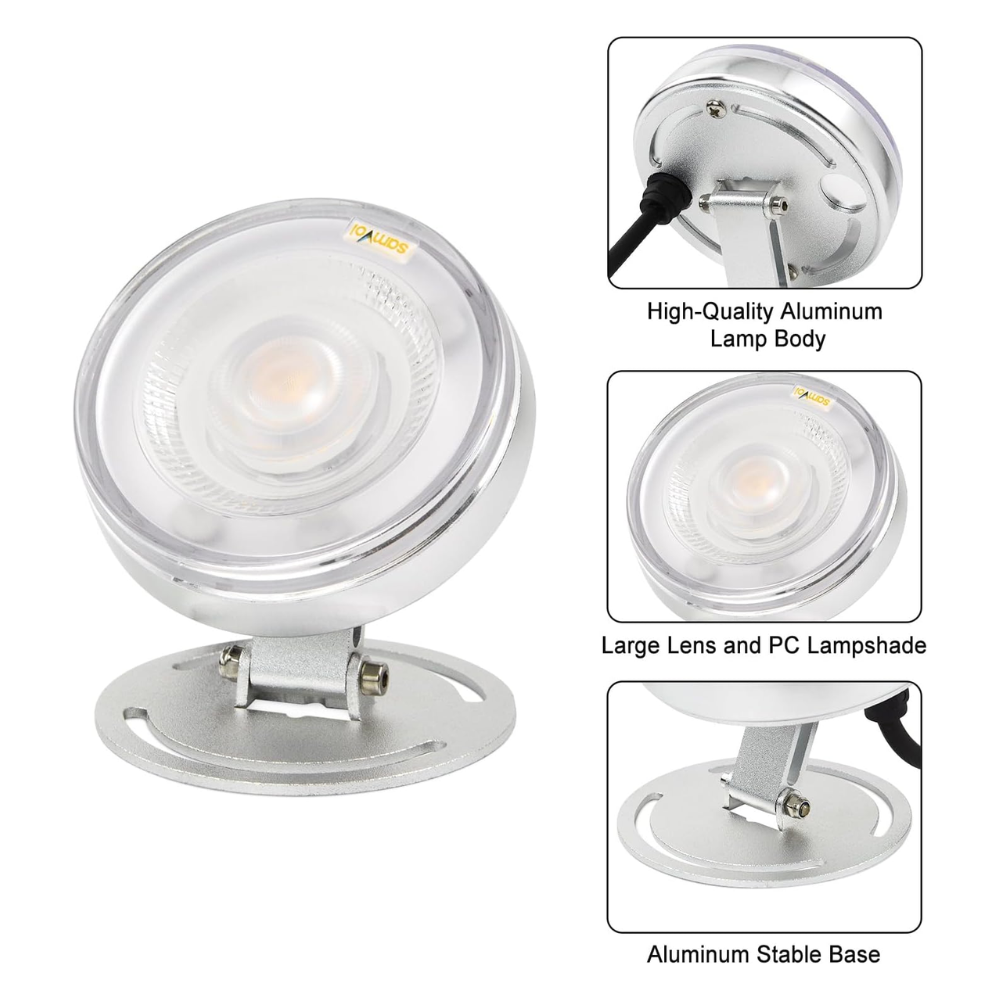 ULBA04 Aluminum Underwater Landscape 12-24V AC/DC 6W/12W/24W 3000K Warm White Integrated LED Adjustable Fountain Light Pond Lighting IP68