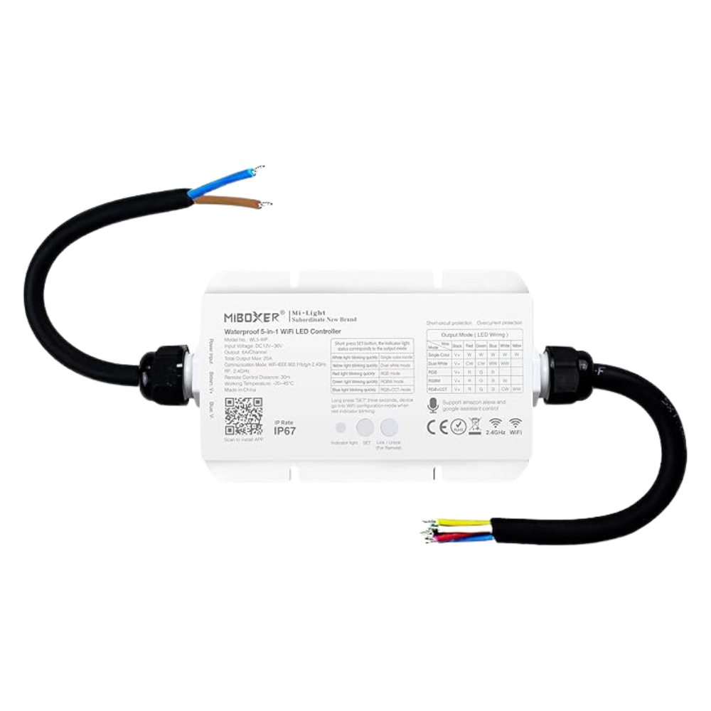 Miboxer WL5-WP LED Strip Light 5 in 1 Controller for 5050 3528 2835, IP67 Waterproof with Smartphone APP Control