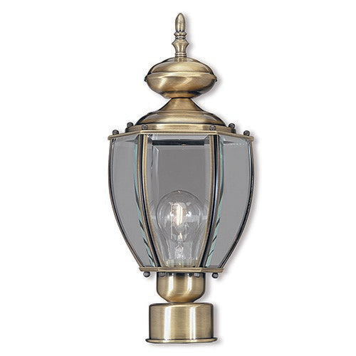 Outdoor Classics 1 E26 Medium Base Light Bulb Socket Outdoor Post Top Lantern 16.5"x7" Solid Brass Lantern and Clear Glass Antique and Polished Brass Finish 120V for Garden, Exterior Posts - 2009