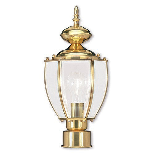 Outdoor Classics 1 E26 Medium Base Light Bulb Socket Outdoor Post Top Lantern 16.5"x7" Solid Brass Lantern and Clear Glass Antique and Polished Brass Finish 120V for Garden, Exterior Posts - 2009