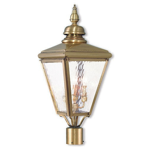 Cambridge Outdoor Classics 1 E12 Candelabra Base Light Bulb Socket Outdoor Post Top Lantern 26.75"x10.625"x10.625" Solid Brass Lantern and Clear Water Glass with Antique Finish 120V for Garden, Exterior Posts - 20433-01