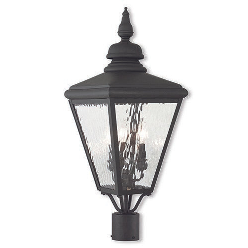 Cambridge Outdoor Classics 1 E12 Candelabra Base Light Bulb Socket Outdoor Post Top Lantern 26.75"x10.625"x10.625" Solid Brass Lantern and Clear Water Glass with Black Finish 120V for Garden, Exterior Posts - 20433-04