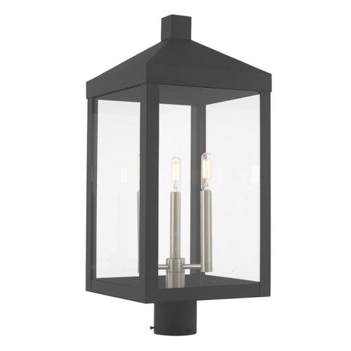Nyack Outdoor Classics 1 E12 Candelabra Base Light Bulb Socket Large Outdoor Post Top Lantern 24"x10.5"x10.5" Solid Brass Lantern and Clear Glass with Bronze Finish 120V for Garden, Exterior Post - 20586-76