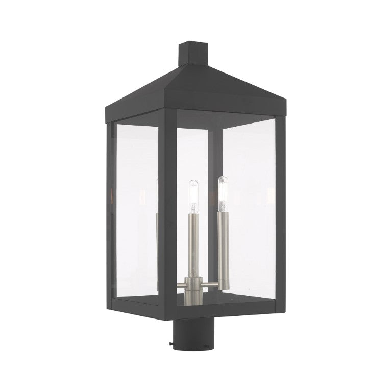 Nyack Outdoor Classics 1 E12 Candelabra Base Light Bulb Socket Large Outdoor Post Top Lantern 24"x10.5"x10.5" Solid Brass Lantern and Clear Glass with Bronze Finish 120V for Garden, Exterior Post - 20586-76