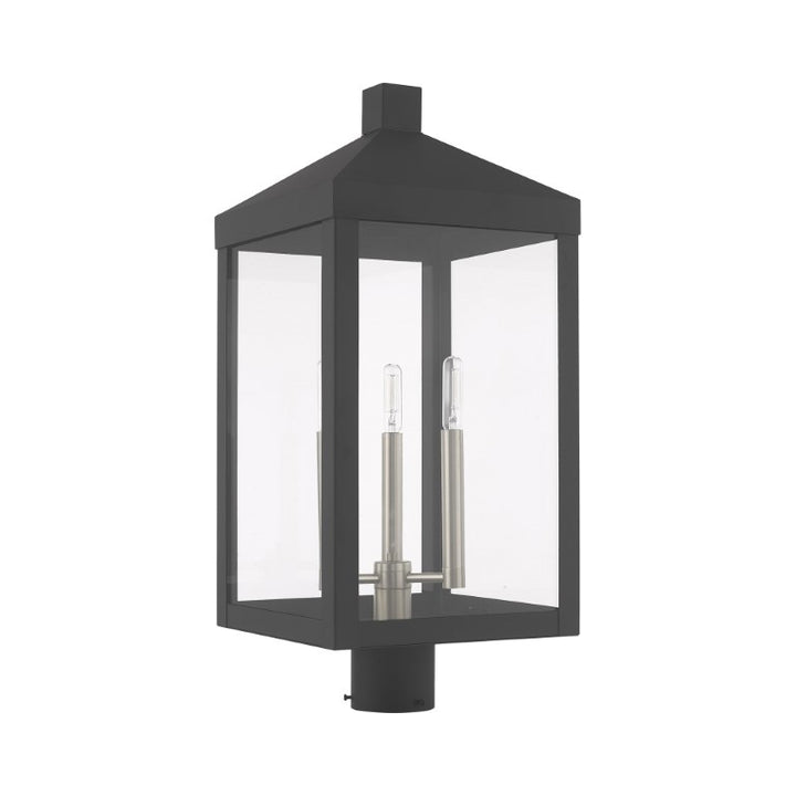 Nyack Outdoor Classics 1 E12 Candelabra Base Light Bulb Socket Large Outdoor Post Top Lantern 24"x10.5"x10.5" Solid Brass Lantern and Clear Glass with Bronze Finish 120V for Garden, Exterior Post - 20586-76