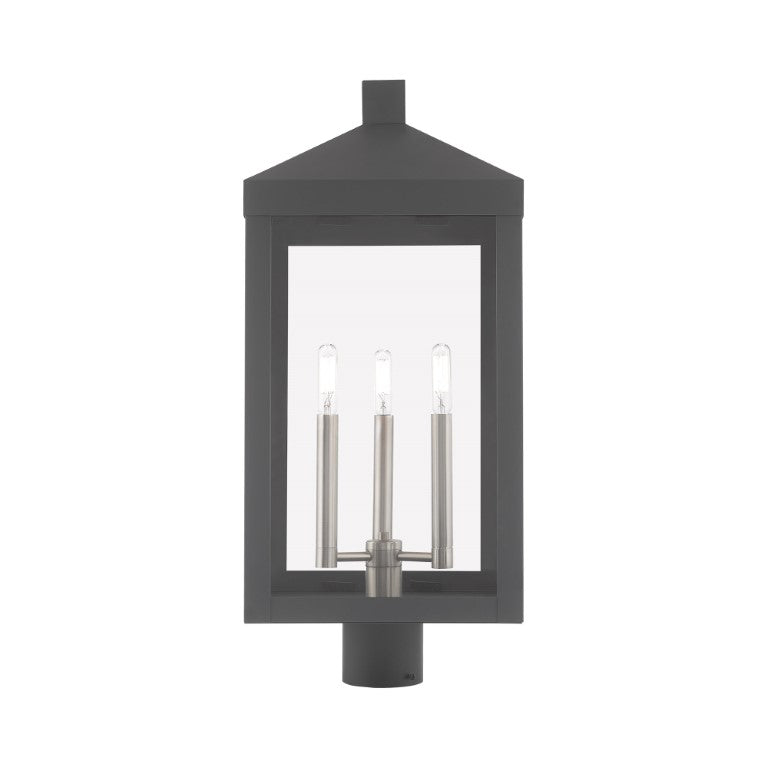Nyack Outdoor Classics 1 E12 Candelabra Base Light Bulb Socket Large Outdoor Post Top Lantern 24"x10.5"x10.5" Solid Brass Lantern and Clear Glass with Bronze Finish 120V for Garden, Exterior Post - 20586-76