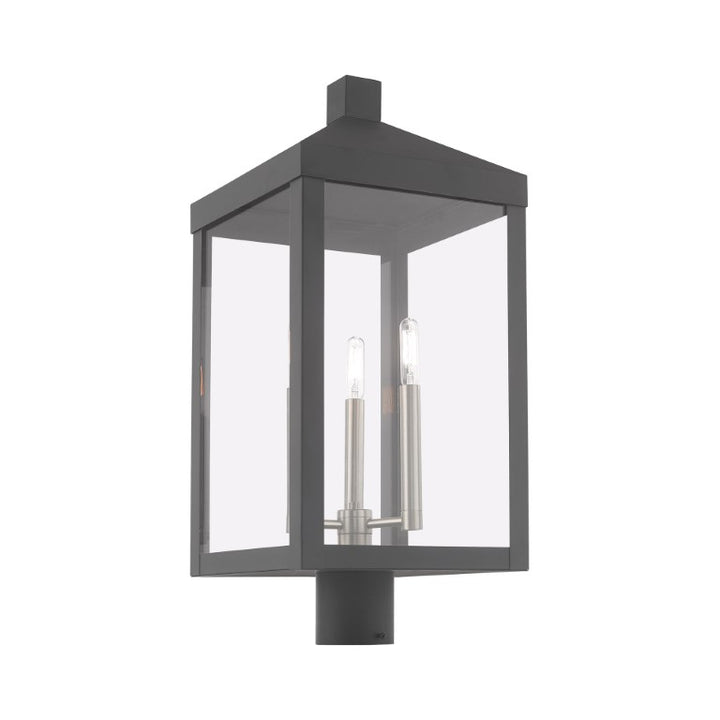 Nyack Outdoor Classics 1 E12 Candelabra Base Light Bulb Socket Large Outdoor Post Top Lantern 24"x10.5"x10.5" Solid Brass Lantern and Clear Glass with Bronze Finish 120V for Garden, Exterior Post - 20586-76