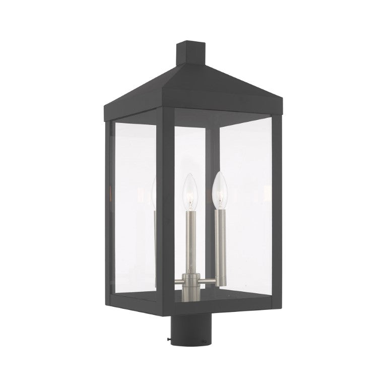 Nyack Outdoor Classics 1 E12 Candelabra Base Light Bulb Socket Large Outdoor Post Top Lantern 24"x10.5"x10.5" Solid Brass Lantern and Clear Glass with Bronze Finish 120V for Garden, Exterior Post - 20586-76