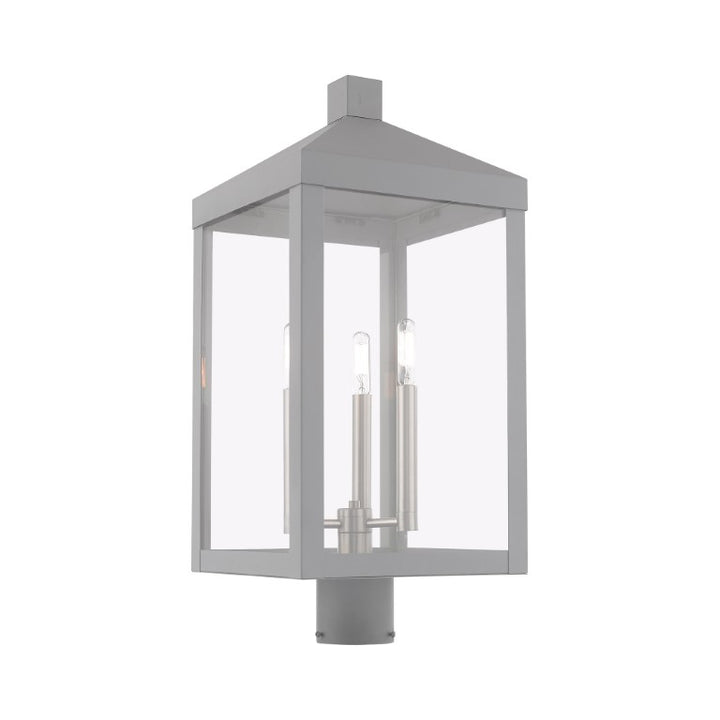Nyack Outdoor Classics 1 E12 Candelabra Base Light Bulb Socket Large Outdoor Post Top Lantern 24"x10.5"x10.5" Solid Brass Lantern and Clear Glass with Nordic Gray Finish 120V for Garden, Exterior Post - 20586-80