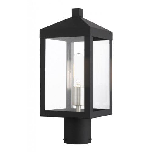 Nyack Outdoor Classics 1 E12 Medium Base Light Bulb Socket Small Outdoor Post Top Lantern 6.25sq. x 15.25 Stainless Steel and Clear Glass with Black with Brushed Nickel Cluster Finish 120V for Garden, Exterior Post - 20590-04