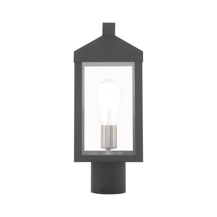 Nyack Outdoor Classics 1 E12 Medium Base Light Bulb Socket Small Outdoor Post Top Lantern 6.25 x 6.25 x 15.25 Solid Brass and Clear Glass with Scandinavian Gray with Brushed Nickel Finish Candles 120V for Garden, Exterior Post - 20590-76