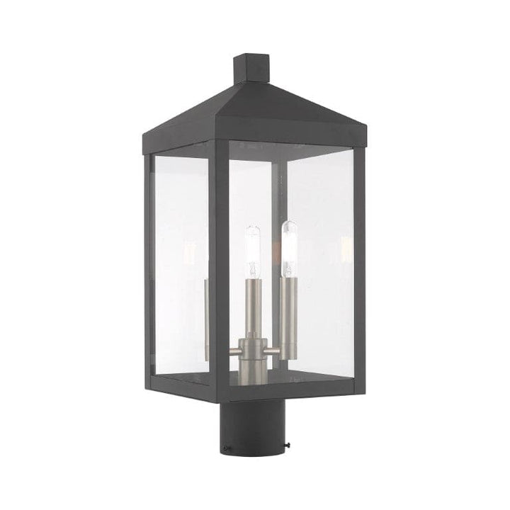 Nyack Outdoor Classics 1 E12 Candelabra Base Light Bulb Socket Medium Outdoor Post Top Lantern 8.25" x 8.25" x 19.5" Solid Brass and Clear Glass with Scandinavian Gray with Brushed Nickel Finish 120V for Garden, Exterior Post - 20592-76