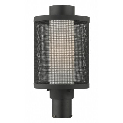 Nottingham Medium Base Light Bulb Socket Large Outdoor Post Top Lantern Stainless Steel and Textured Black Stainless Steel Mesh with Satin Opal White Glass 120V for Garden, Exterior Post - 20686-14
