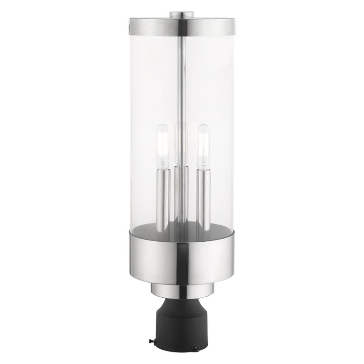 Hillcrest Candelabra Base Light Bulb Socket Large Outdoor Post Top Lantern Stainless Steel and Clear Glass and Polished Chrome Finish 120V for Garden, Exterior Post - 20728-05