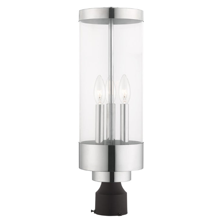 Hillcrest Candelabra Base Light Bulb Socket Large Outdoor Post Top Lantern Stainless Steel and Clear Glass and Polished Chrome Finish 120V for Garden, Exterior Post - 20728-05