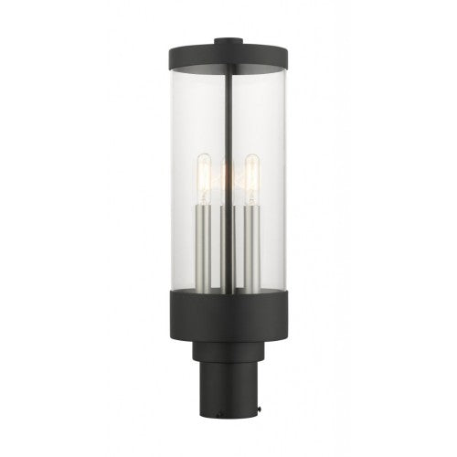 Hillcrest Candelabra Base Light Bulb Socket Large Outdoor Post Top Lantern 6.5" x 20.25"Stainless Steel and Clear Glass and Textured Black Finish 120V for Garden, Exterior Post - 20728-14