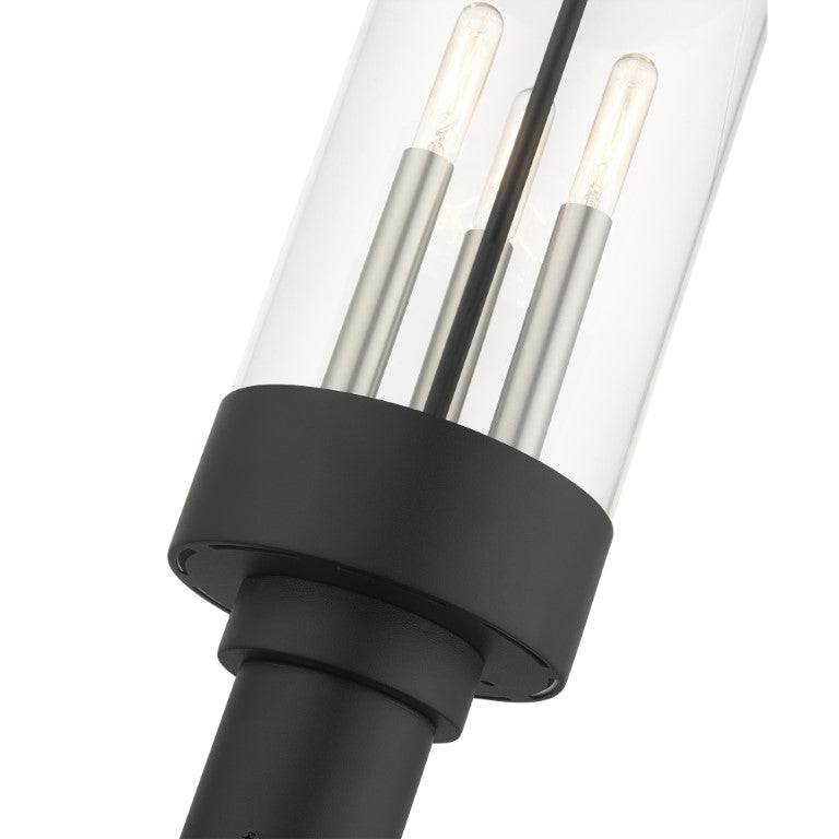 Hillcrest Candelabra Base Light Bulb Socket Large Outdoor Post Top Lantern 6.5" x 20.25"Stainless Steel and Clear Glass and Textured Black Finish 120V for Garden, Exterior Post - 20728-14
