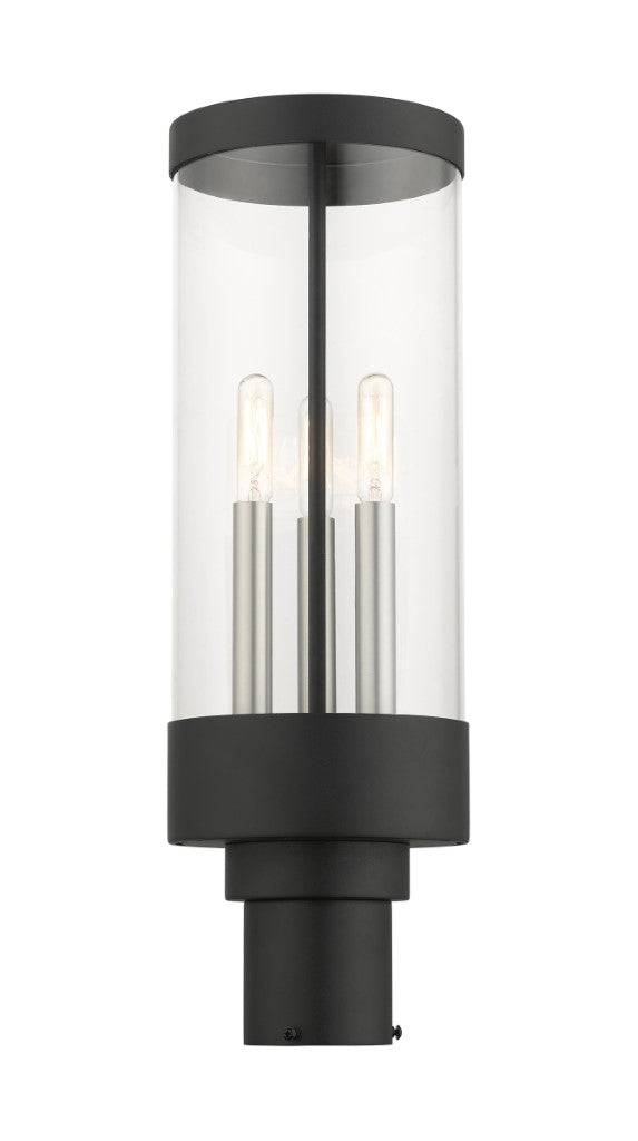 Hillcrest Candelabra Base Light Bulb Socket Large Outdoor Post Top Lantern 6.5" x 20.25"Stainless Steel and Clear Glass and Textured Black Finish 120V for Garden, Exterior Post - 20728-14