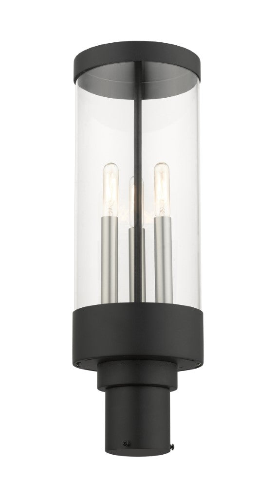 Hillcrest Candelabra Base Light Bulb Socket Large Outdoor Post Top Lantern 6.5" x 20.25"Stainless Steel and Clear Glass and Textured Black Finish 120V for Garden, Exterior Post - 20728-14