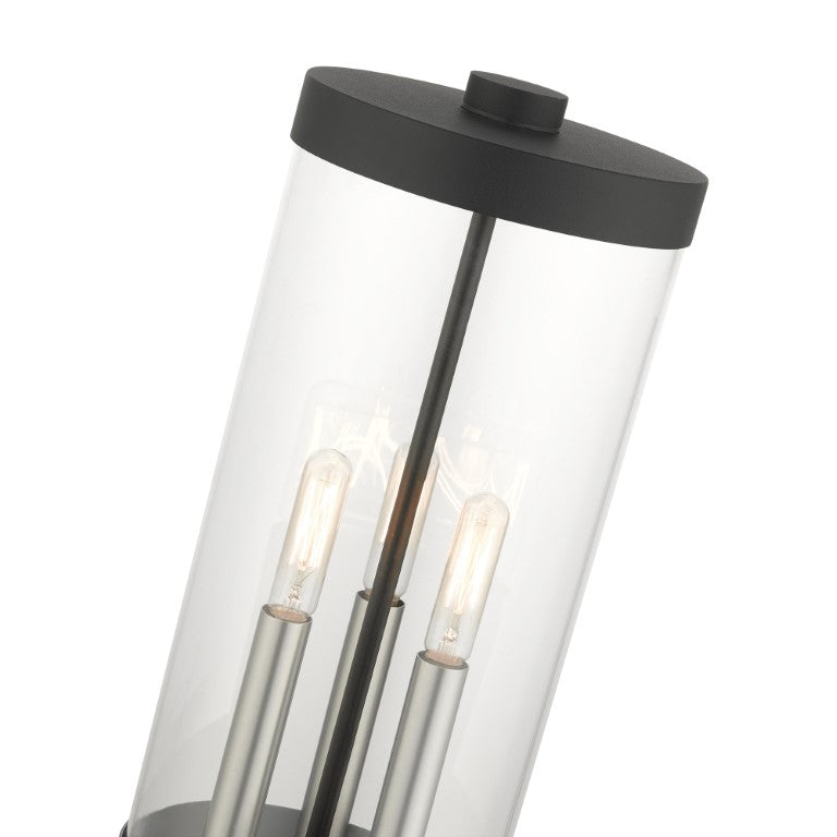 Hillcrest Candelabra Base Light Bulb Socket Large Outdoor Post Top Lantern 6.5" x 20.25"Stainless Steel and Clear Glass and Textured Black Finish 120V for Garden, Exterior Post - 20728-14