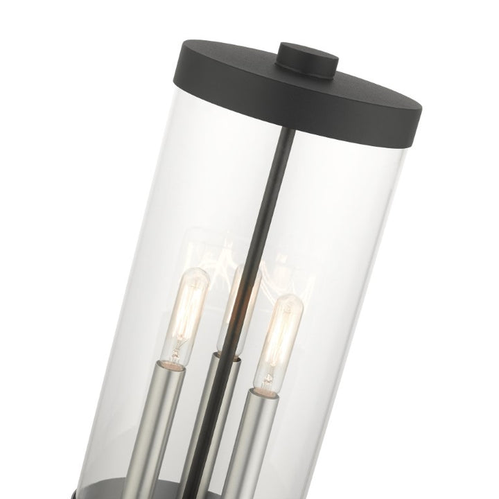 Hillcrest Candelabra Base Light Bulb Socket Large Outdoor Post Top Lantern 6.5" x 20.25"Stainless Steel and Clear Glass and Textured Black Finish 120V for Garden, Exterior Post - 20728-14