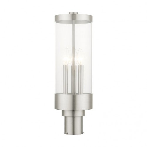 Hillcrest Candelabra Base Light Bulb Socket Large Outdoor Post Top Lantern 6.5" x 20.25" Stainless Steel and Clear Glass and Brushed Nickel Finish 120V for Garden, Exterior Post - 20728-91