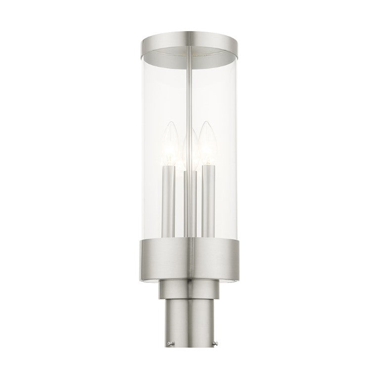 Hillcrest Candelabra Base Light Bulb Socket Large Outdoor Post Top Lantern 6.5" x 20.25" Stainless Steel and Clear Glass and Brushed Nickel Finish 120V for Garden, Exterior Post - 20728-91