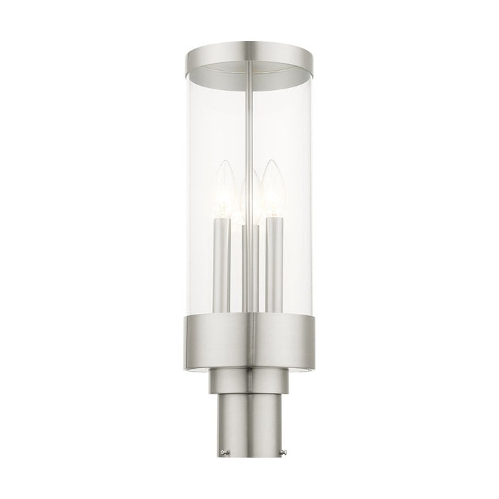 Hillcrest Candelabra Base Light Bulb Socket Large Outdoor Post Top Lantern 6.5" x 20.25" Stainless Steel and Clear Glass and Brushed Nickel Finish 120V for Garden, Exterior Post - 20728-91
