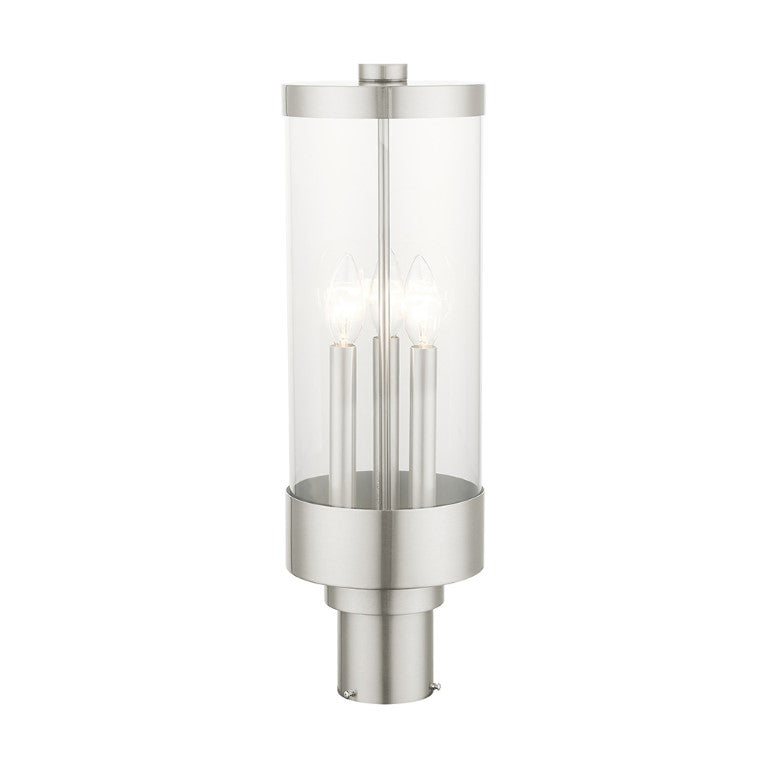 Hillcrest Candelabra Base Light Bulb Socket Large Outdoor Post Top Lantern 6.5" x 20.25" Stainless Steel and Clear Glass and Brushed Nickel Finish 120V for Garden, Exterior Post - 20728-91