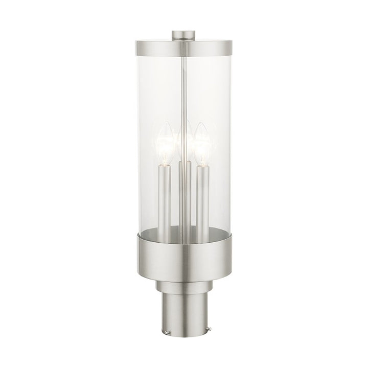 Hillcrest Candelabra Base Light Bulb Socket Large Outdoor Post Top Lantern 6.5" x 20.25" Stainless Steel and Clear Glass and Brushed Nickel Finish 120V for Garden, Exterior Post - 20728-91