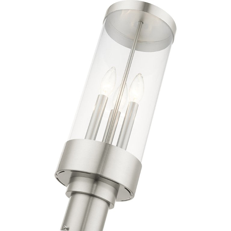 Hillcrest Candelabra Base Light Bulb Socket Large Outdoor Post Top Lantern 6.5" x 20.25" Stainless Steel and Clear Glass and Brushed Nickel Finish 120V for Garden, Exterior Post - 20728-91