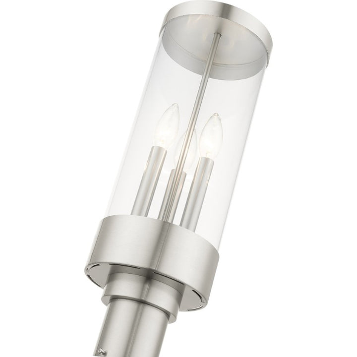 Hillcrest Candelabra Base Light Bulb Socket Large Outdoor Post Top Lantern 6.5" x 20.25" Stainless Steel and Clear Glass and Brushed Nickel Finish 120V for Garden, Exterior Post - 20728-91