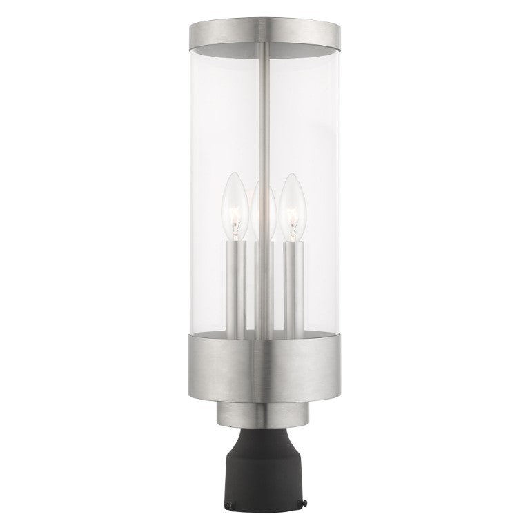 Hillcrest Candelabra Base Light Bulb Socket Large Outdoor Post Top Lantern 6.5" x 20.25" Stainless Steel and Clear Glass and Brushed Nickel Finish 120V for Garden, Exterior Post - 20728-91