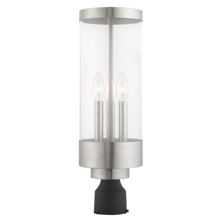 Hillcrest Candelabra Base Light Bulb Socket Large Outdoor Post Top Lantern 6.5" x 20.25" Stainless Steel and Clear Glass and Brushed Nickel Finish 120V for Garden, Exterior Post - 20728-91
