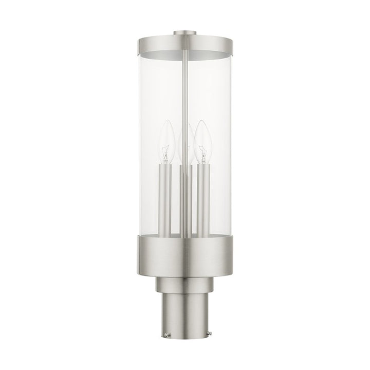 Hillcrest Candelabra Base Light Bulb Socket Large Outdoor Post Top Lantern 6.5" x 20.25" Stainless Steel and Clear Glass and Brushed Nickel Finish 120V for Garden, Exterior Post - 20728-91