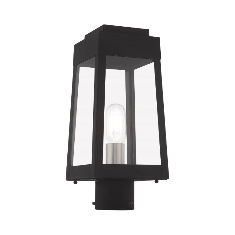 Oslo Medium Base Light Bulb Socket Small Outdoor Post Top Lantern 6.25" x 6.25" x 15.25" Solid Brass and Clear Glass 120V for Garden, Exterior Post - 20853-04