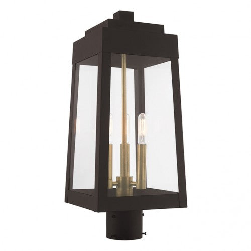 Oslo Candelabra Base Light Bulb Socket Medium Outdoor Post Top Lantern 8.25" x 8.25" x 20.375" Solid Brass and Clear Glass 120V for Garden, Exterior Post - 20856-07