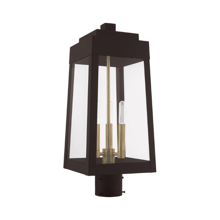 Oslo Candelabra Base Light Bulb Socket Medium Outdoor Post Top Lantern 8.25" x 8.25" x 20.375" Solid Brass and Clear Glass 120V for Garden, Exterior Post - 20856-07