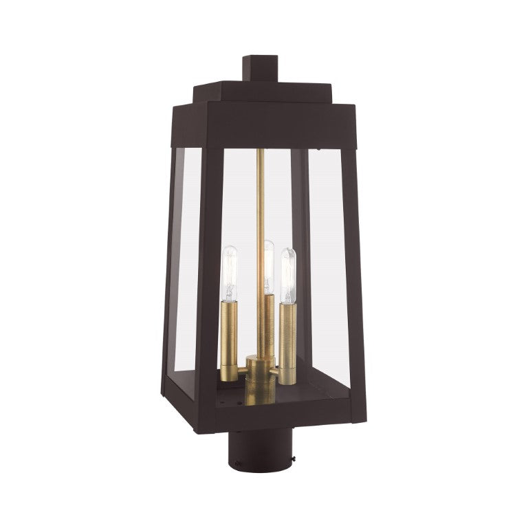Oslo Candelabra Base Light Bulb Socket Medium Outdoor Post Top Lantern 8.25" x 8.25" x 20.375" Solid Brass and Clear Glass 120V for Garden, Exterior Post - 20856-07