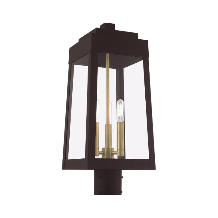 Oslo Candelabra Base Light Bulb Socket Medium Outdoor Post Top Lantern 8.25" x 8.25" x 20.375" Solid Brass and Clear Glass 120V for Garden, Exterior Post - 20856-07