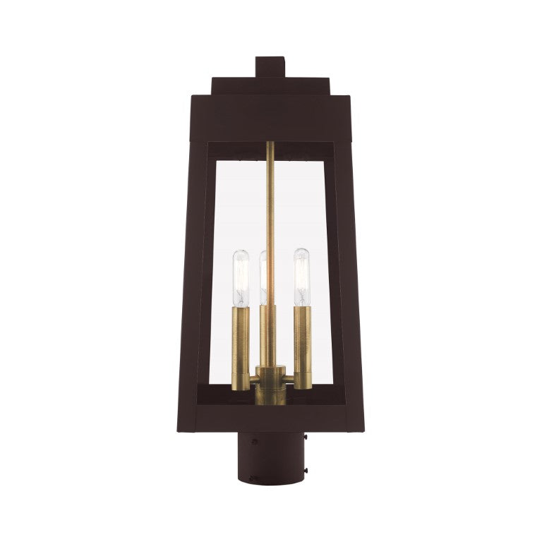 Oslo Candelabra Base Light Bulb Socket Medium Outdoor Post Top Lantern 8.25" x 8.25" x 20.375" Solid Brass and Clear Glass 120V for Garden, Exterior Post - 20856-07