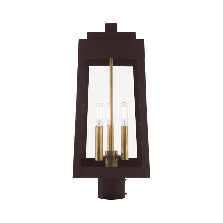Oslo Candelabra Base Light Bulb Socket Medium Outdoor Post Top Lantern 8.25" x 8.25" x 20.375" Solid Brass and Clear Glass 120V for Garden, Exterior Post - 20856-07