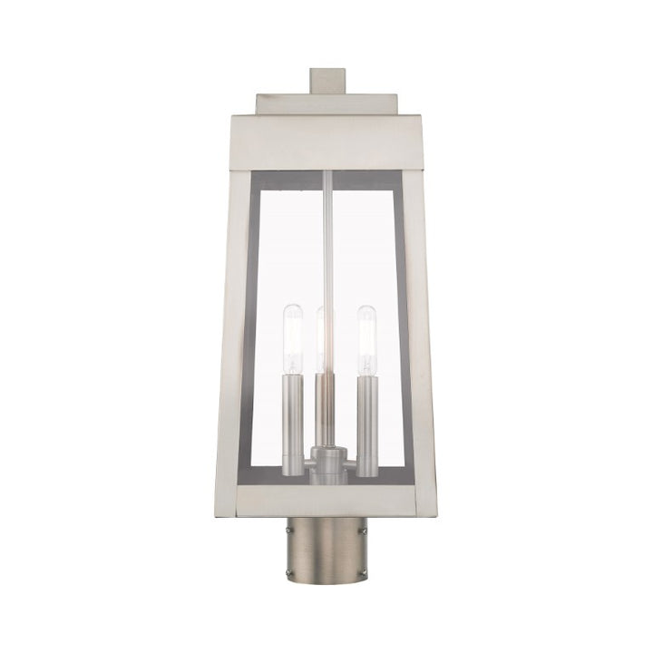 Oslo Candelabra Base Light Bulb Socket Medium Outdoor Post Top Lantern 8.25" x 8.25" x 20.375" Solid Brass and Clear Glass, Brushed Nickel Finish 120V for Garden, Exterior Post - 20856-91