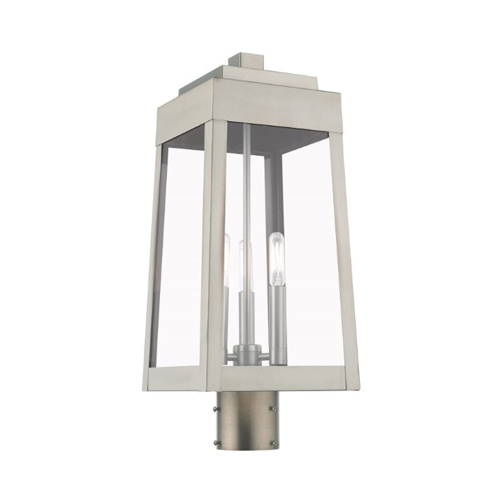 Oslo Candelabra Base Light Bulb Socket Medium Outdoor Post Top Lantern 8.25" x 8.25" x 20.375" Solid Brass and Clear Glass, Brushed Nickel Finish 120V for Garden, Exterior Post - 20856-91