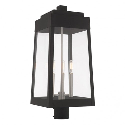 Oslo Candelabra Base Light Bulb Socket Large Outdoor Post Top Lantern 10.5" x 10.5" x 24.75" Solid Brass and Clear Glass, Black Finish 120V for Garden, Exterior Post - 20859-04