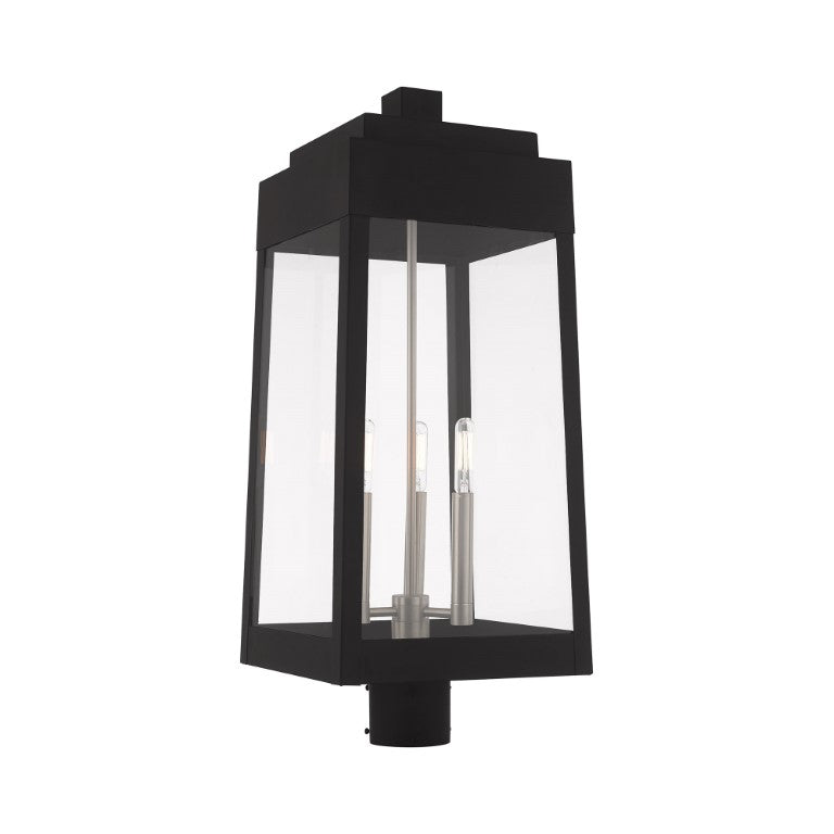 Oslo Candelabra Base Light Bulb Socket Large Outdoor Post Top Lantern 10.5" x 10.5" x 24.75" Solid Brass and Clear Glass, Black Finish 120V for Garden, Exterior Post - 20859-04
