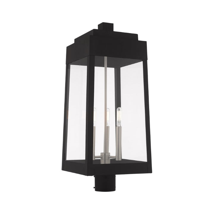 Oslo Candelabra Base Light Bulb Socket Large Outdoor Post Top Lantern 10.5" x 10.5" x 24.75" Solid Brass and Clear Glass, Black Finish 120V for Garden, Exterior Post - 20859-04