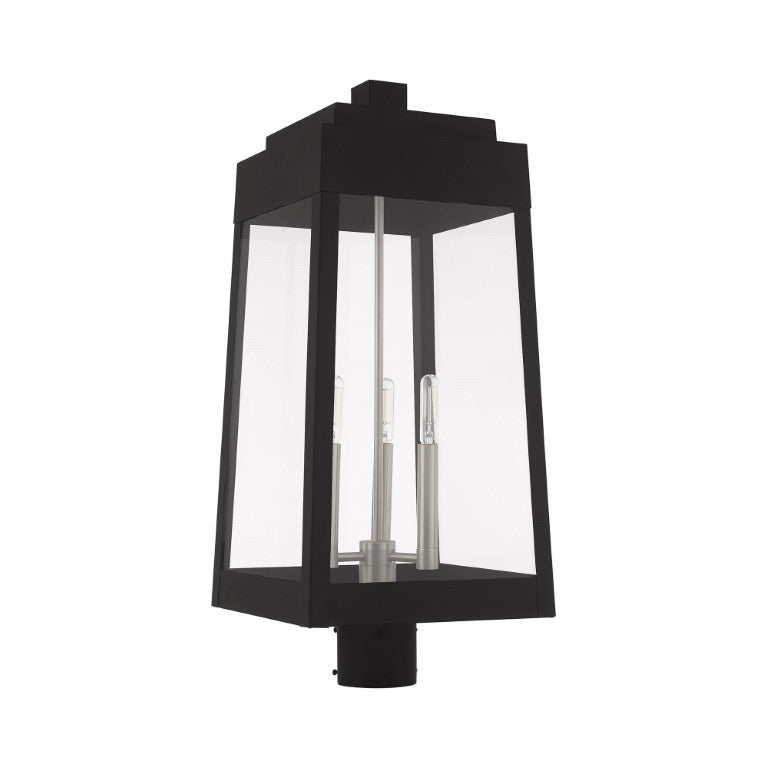 Oslo Candelabra Base Light Bulb Socket Large Outdoor Post Top Lantern 10.5" x 10.5" x 24.75" Solid Brass and Clear Glass, Black Finish 120V for Garden, Exterior Post - 20859-04