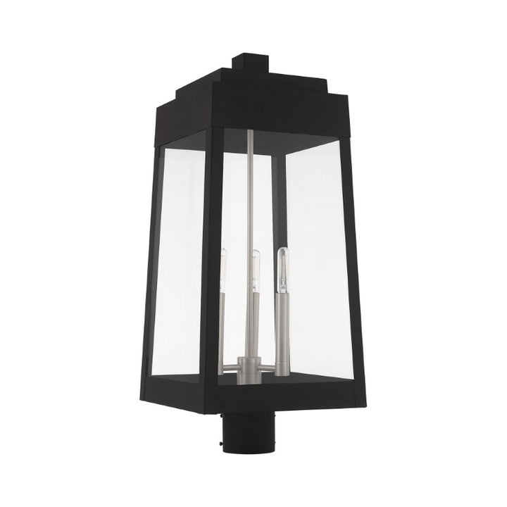 Oslo Candelabra Base Light Bulb Socket Large Outdoor Post Top Lantern 10.5" x 10.5" x 24.75" Solid Brass and Clear Glass, Black Finish 120V for Garden, Exterior Post - 20859-04