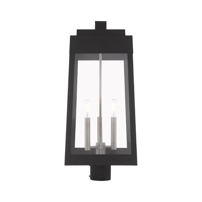 Oslo Candelabra Base Light Bulb Socket Large Outdoor Post Top Lantern 10.5" x 10.5" x 24.75" Solid Brass and Clear Glass, Black Finish 120V for Garden, Exterior Post - 20859-04